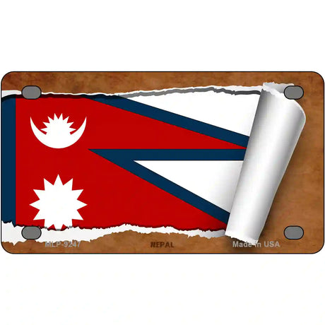 Nepal Flag Scroll Metal Novelty License Plate 4" x 2.2" (MLP)