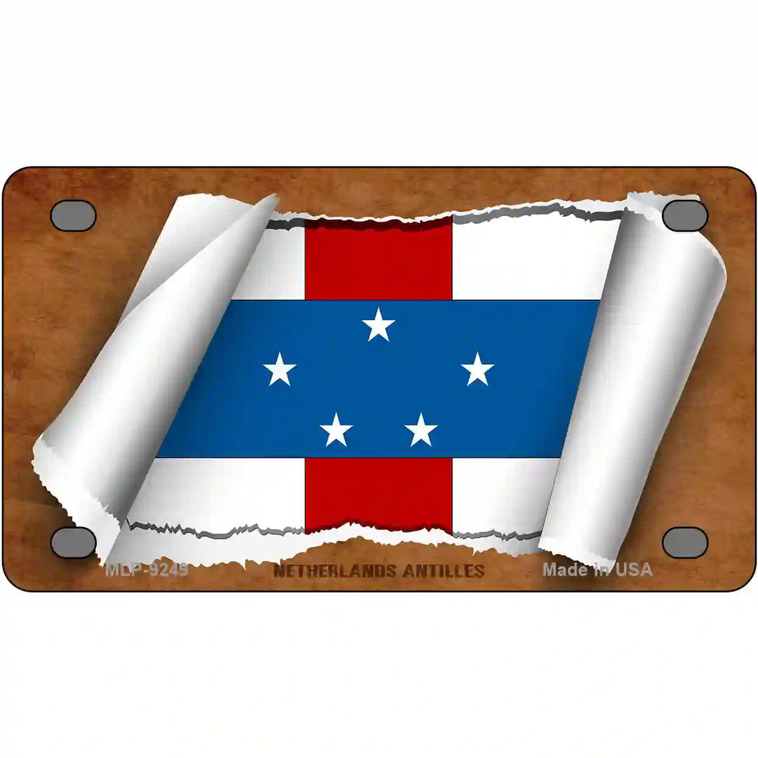 Netherlands Antilles Flag Scroll Metal Novelty License Plate 4" x 2.2" (MLP)