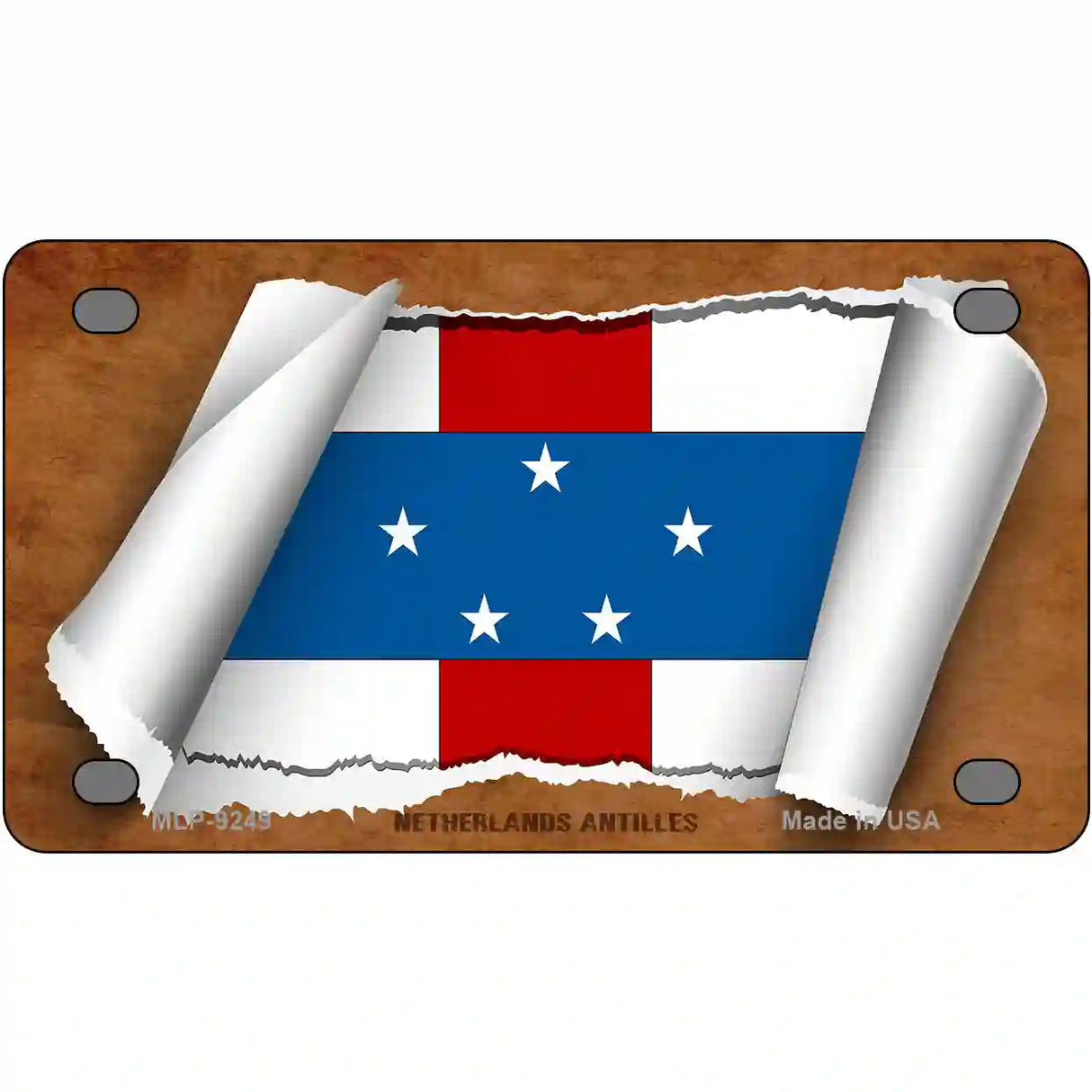 Netherlands Antilles Flag Scroll Metal Novelty License Plate 4" x 2.2" (MLP)