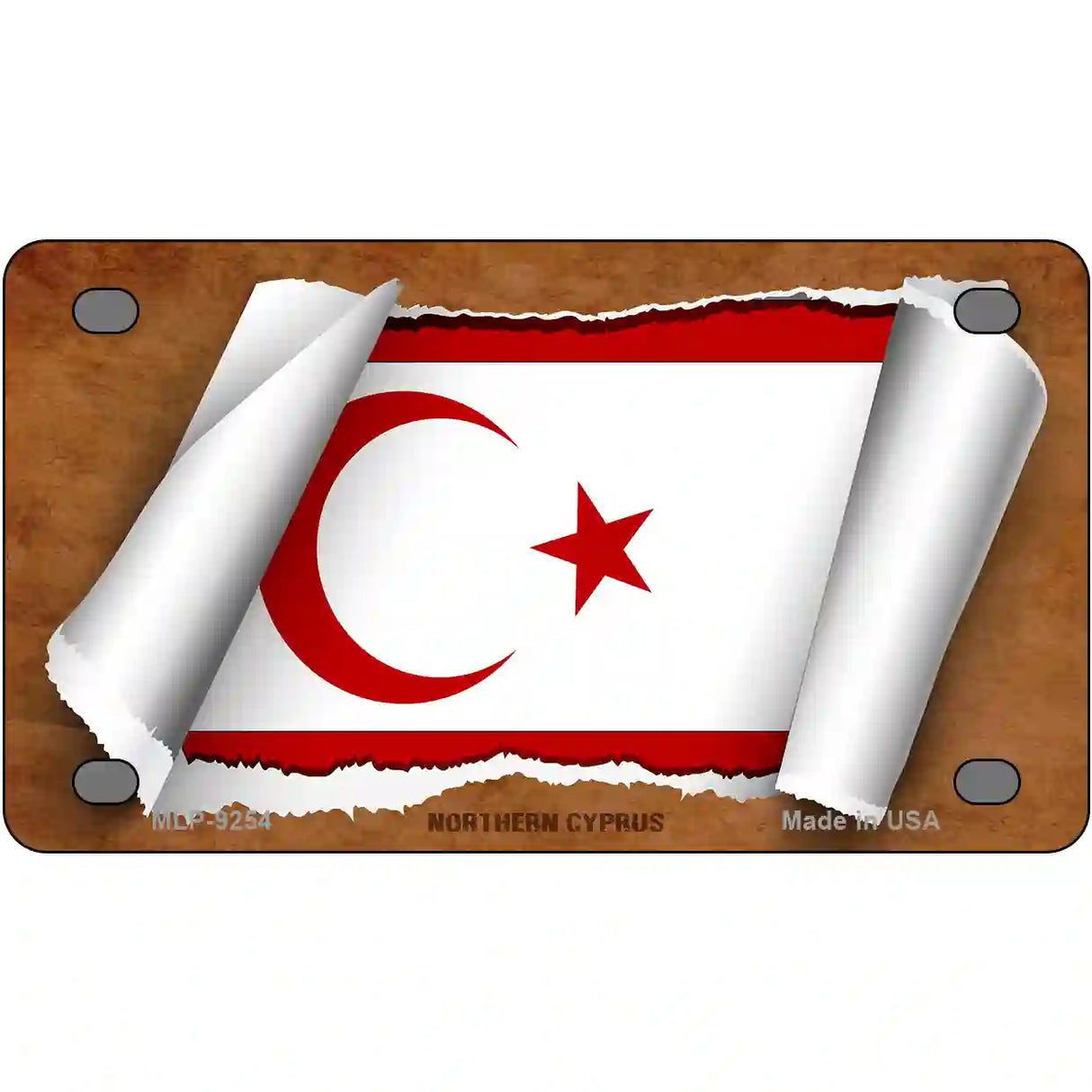 Northern Cyrpus Flag Scroll Metal Novelty License Plate 4" x 2.2" (MLP)