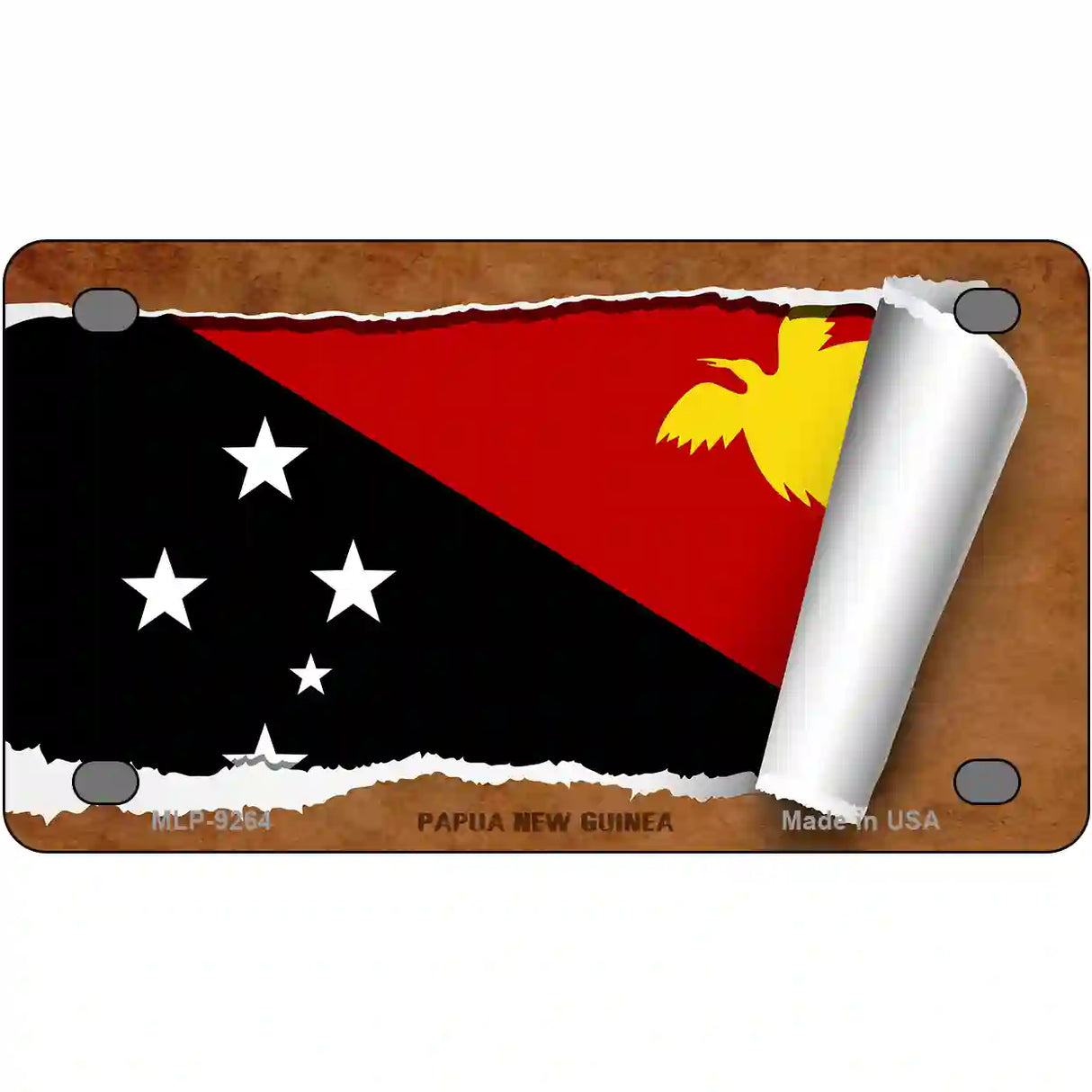 Papua New Guinea Flag Scroll Metal Novelty License Plate 4" x 2.2" (MLP)