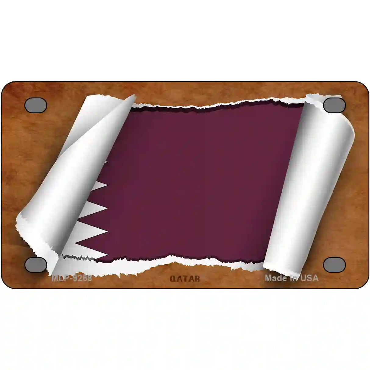 Qatar Flag Scroll Metal Novelty License Plate 4" x 2.2" (MLP)