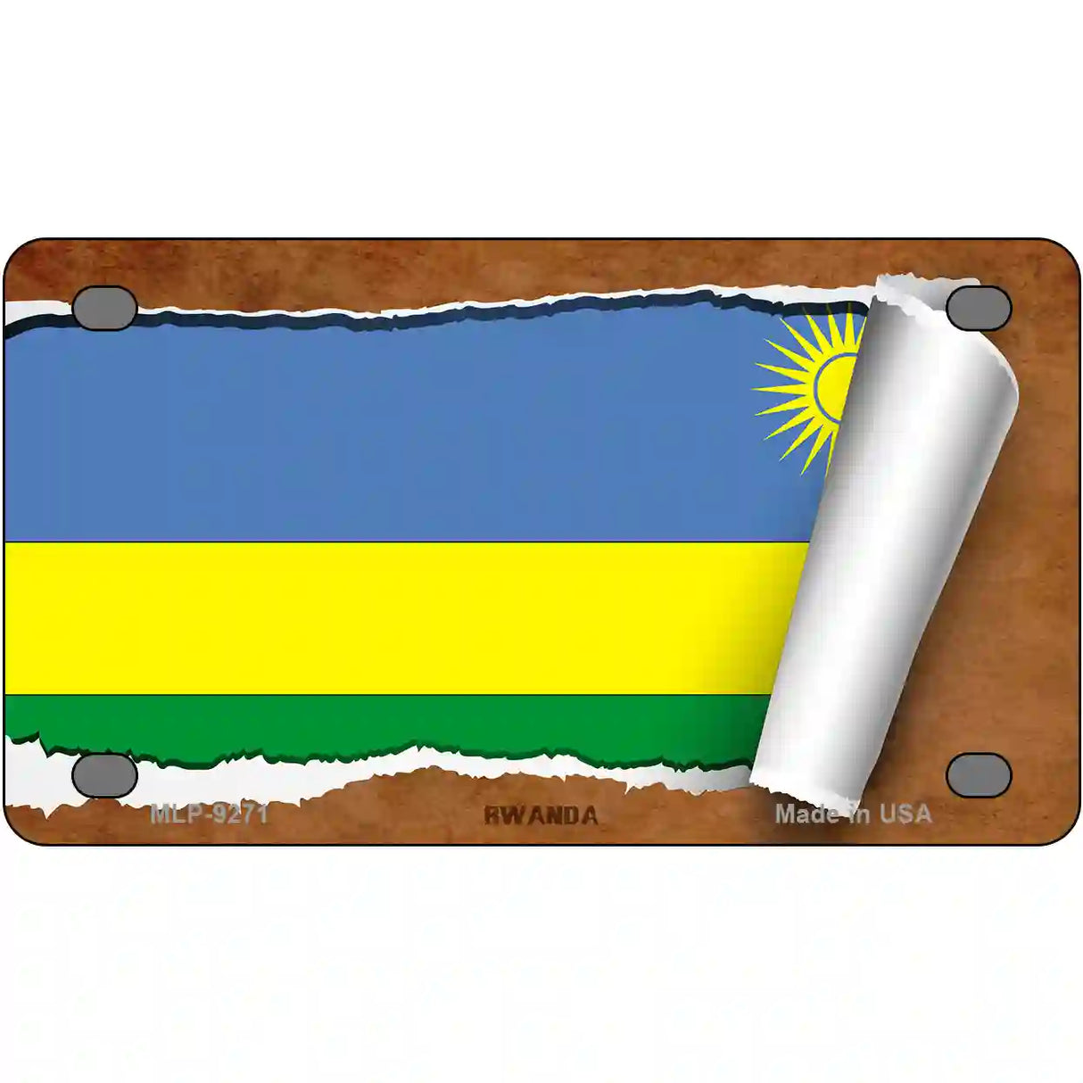 Rwanda Flag Scroll Metal Novelty License Plate 4" x 2.2" (MLP)