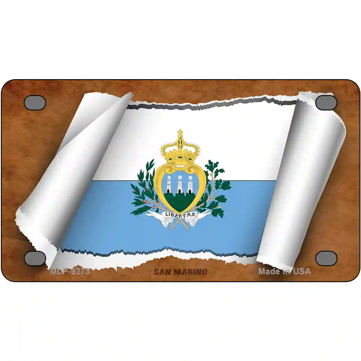 San Marino Flag Scroll Metal Novelty License Plate 4" x 2.2" (MLP)