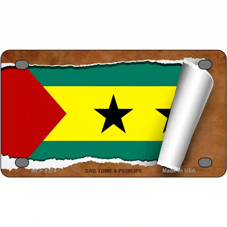 Sao Tome & Principe Flag Scroll Metal Novelty License Plate 4" x 2.2" (MLP)