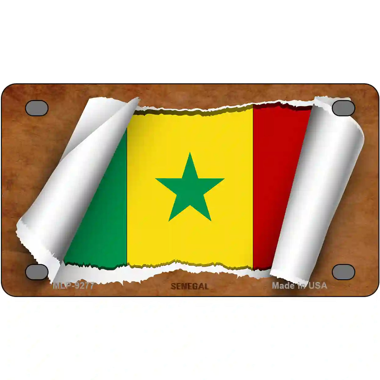 Senegal Flag Scroll Metal Novelty License Plate 4" x 2.2" (MLP)