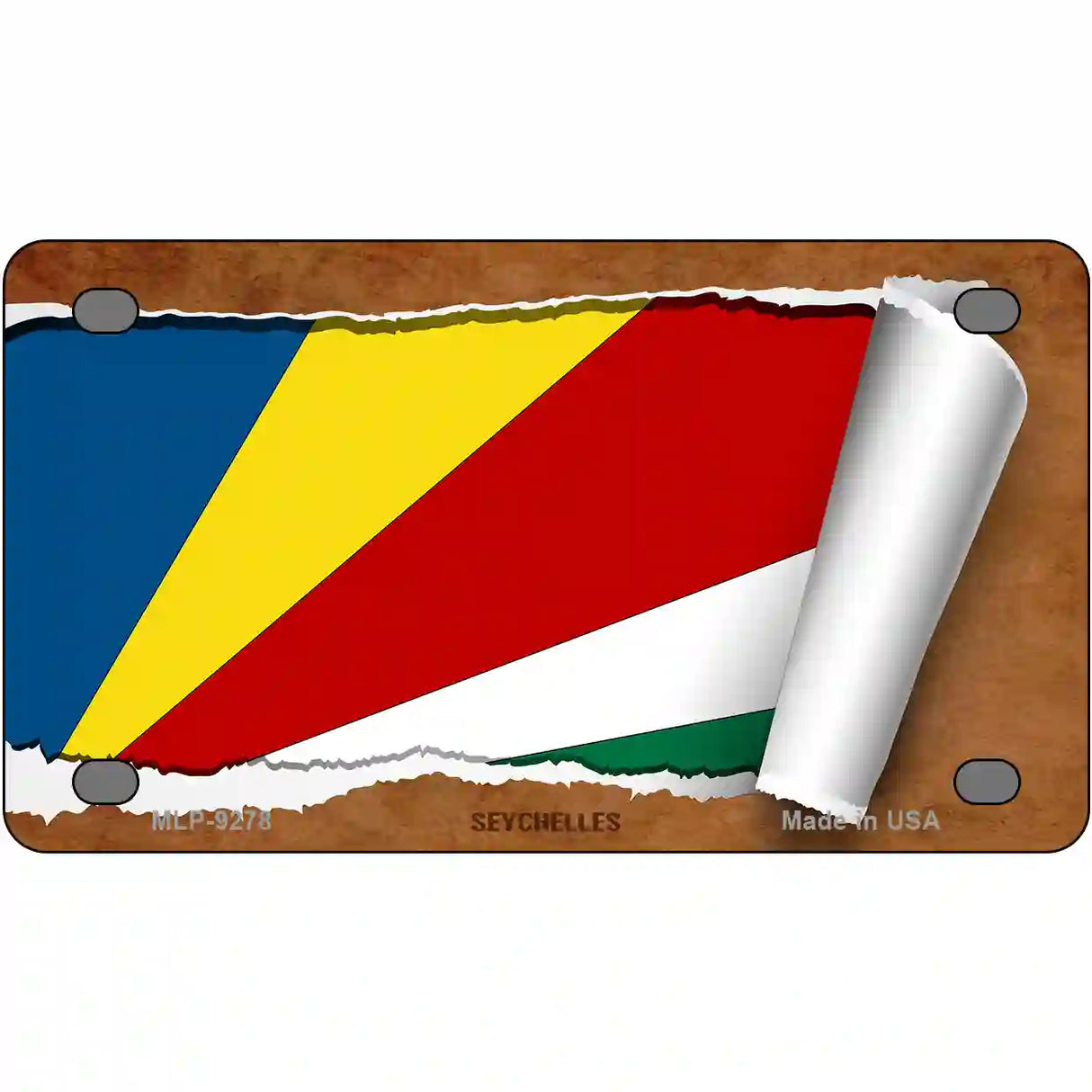 Seychelles Flag Scroll Metal Novelty License Plate 4" x 2.2" (MLP)