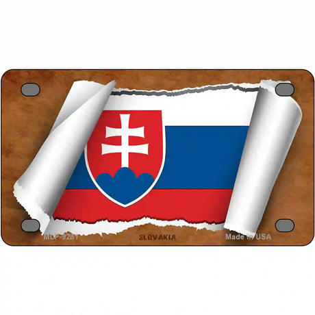 Slovakia Flag Scroll Metal Novelty License Plate 4" x 2.2" (MLP)