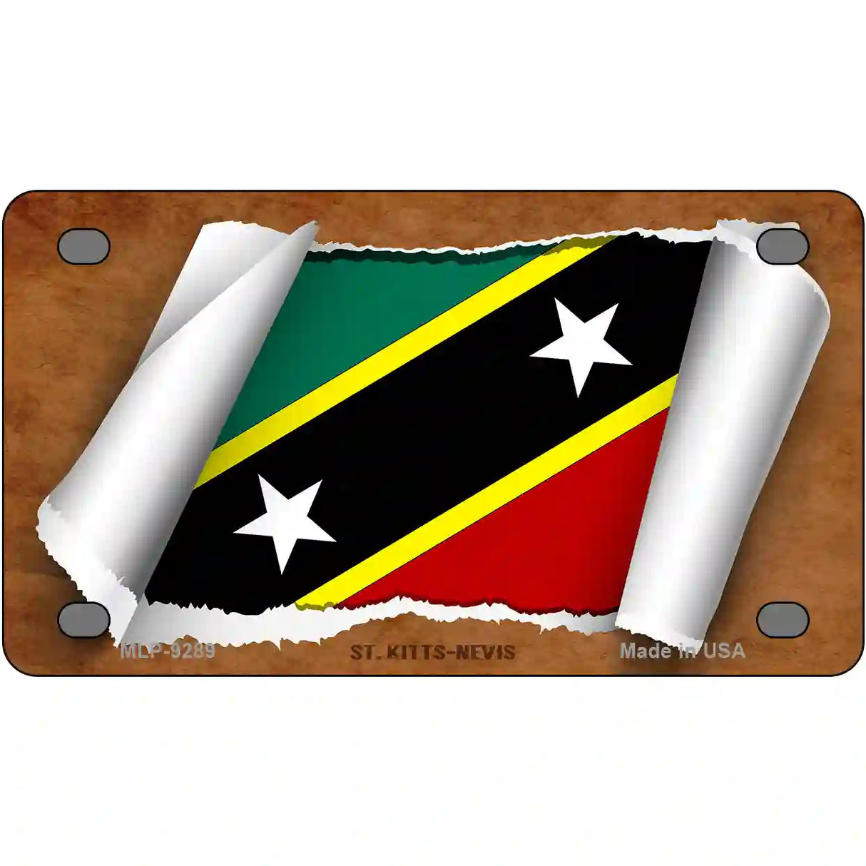 St Kitts-Nevis Flag Scroll Metal Novelty License Plate 4" x 2.2" (MLP)