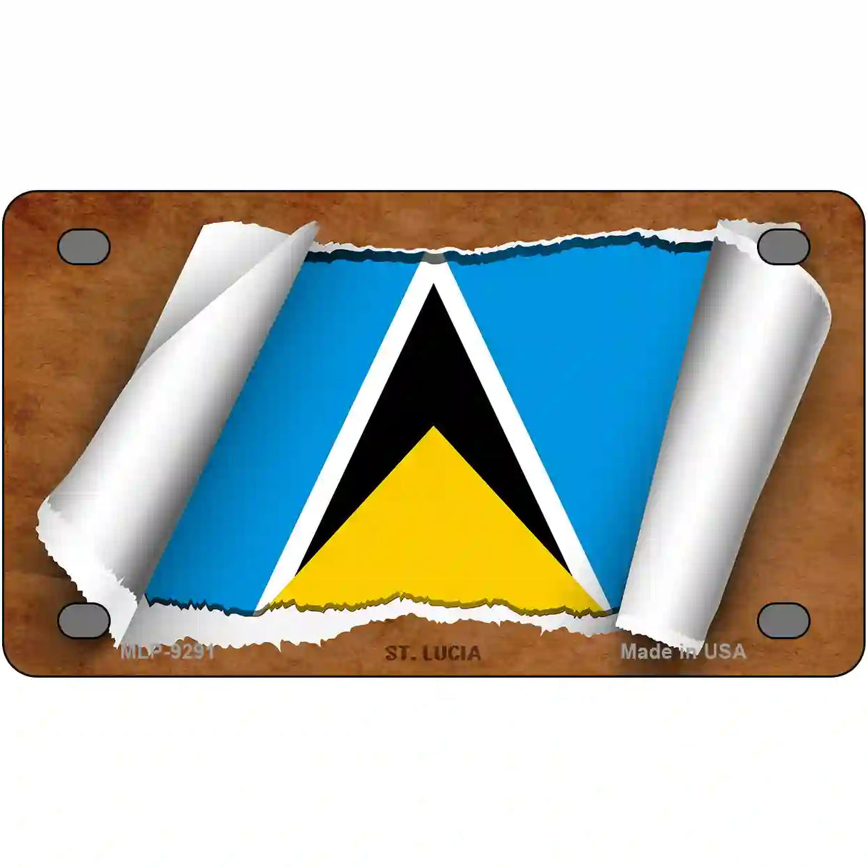 St Lucia Flag Scroll Metal Novelty License Plate 4" x 2.2" (MLP)