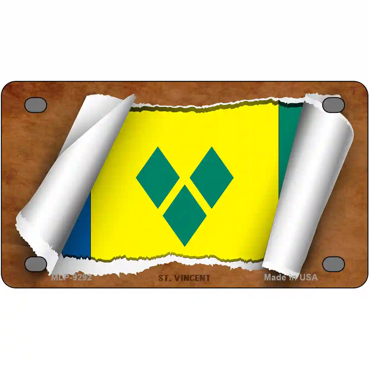 St Vincent Flag Scroll Metal Novelty License Plate 4" x 2.2" (MLP)