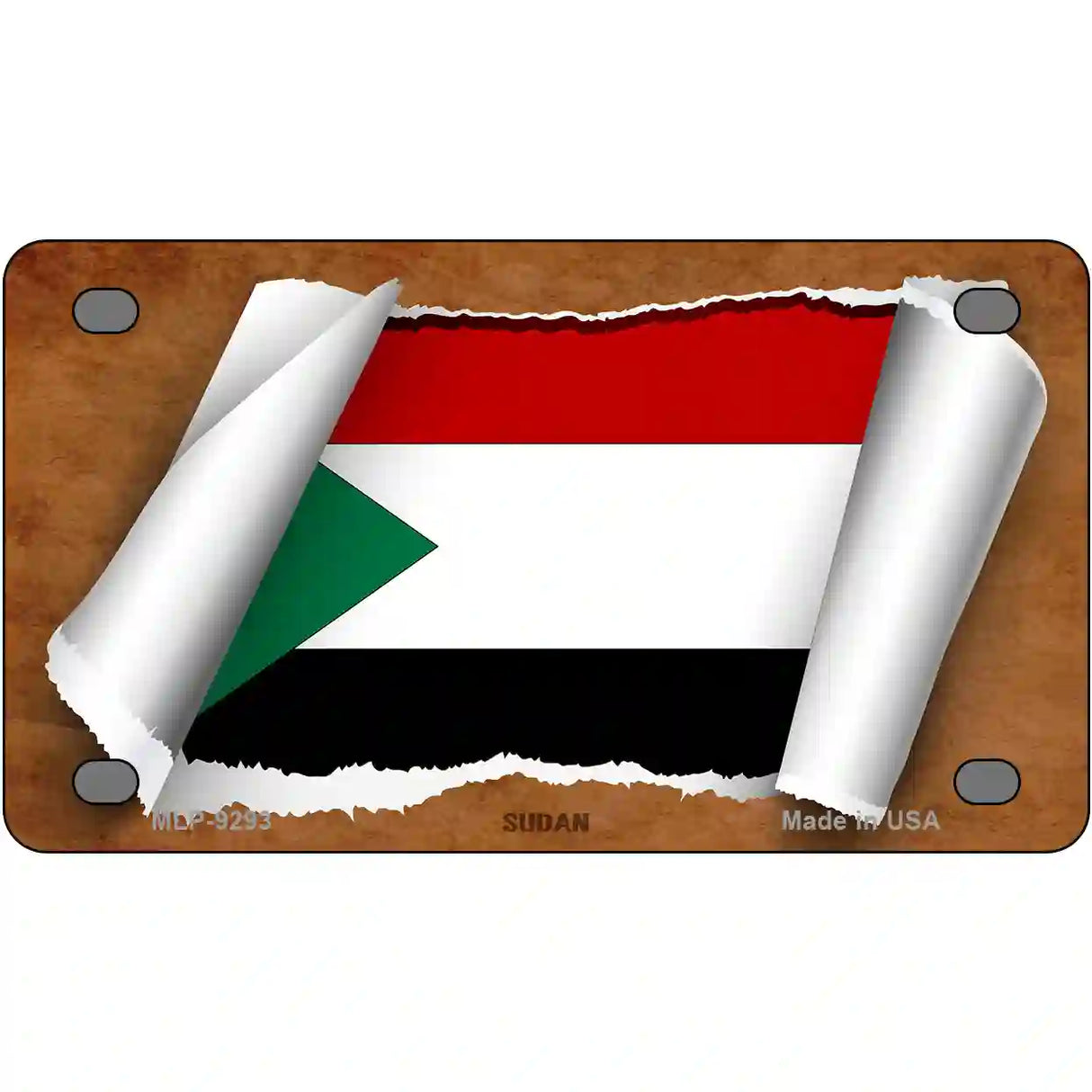 Sudan Flag Scroll Metal Novelty License Plate 4" x 2.2" (MLP)