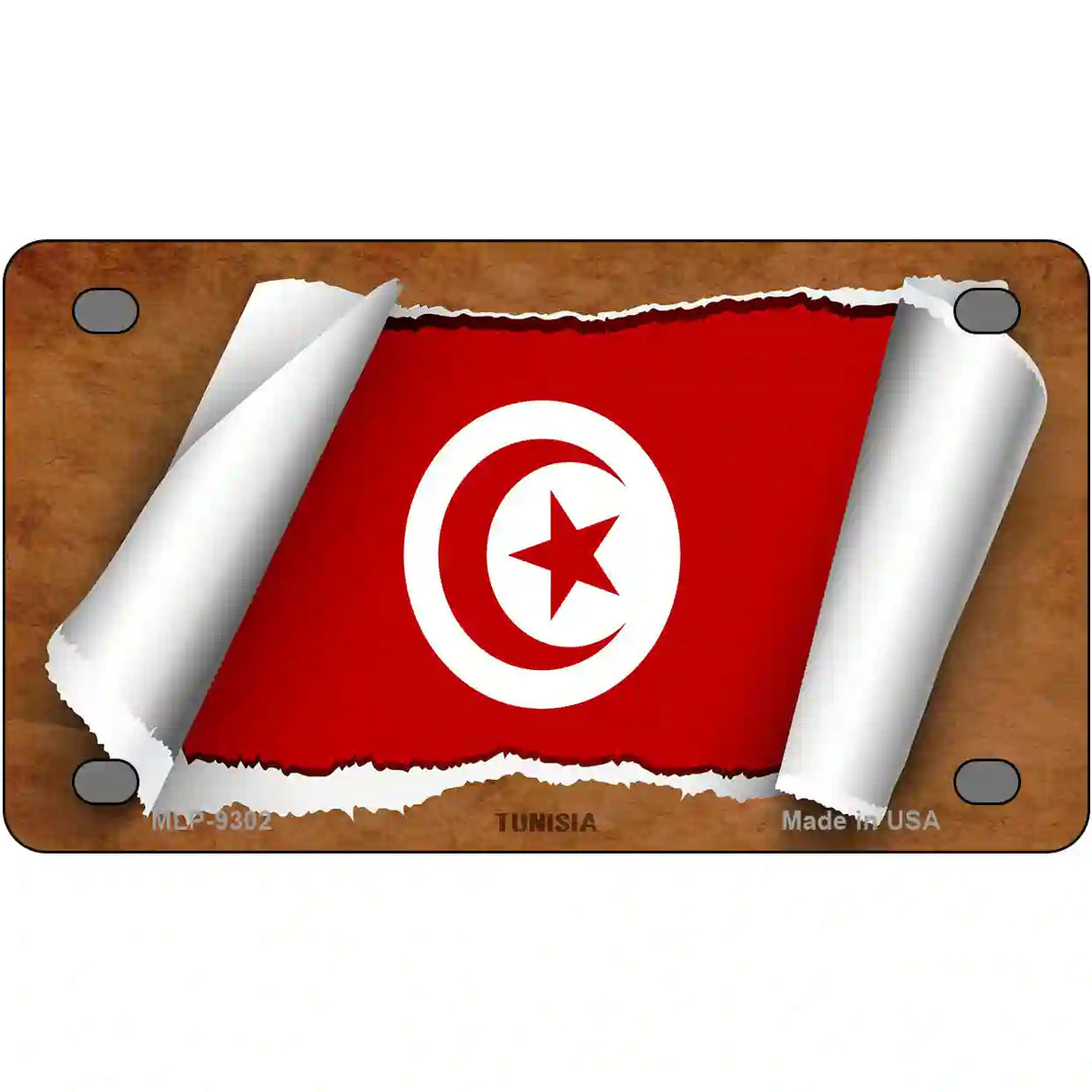 Tunisia Flag Scroll Metal Novelty License Plate 4" x 2.2" (MLP)