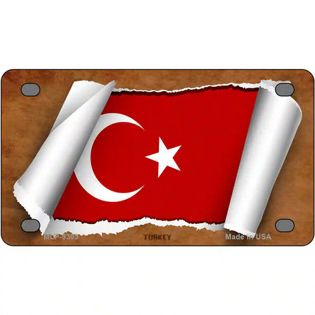 Turkey Flag Scroll Metal Novelty License Plate 4" x 2.2" (MLP)