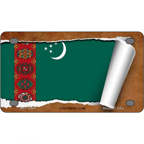 Turkmenistan Flag Scroll Metal Novelty License Plate 4" x 2.2" (MLP)