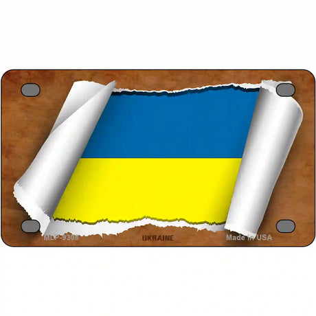 Ukraine Flag Scroll Metal Novelty License Plate 4" x 2.2" (MLP)