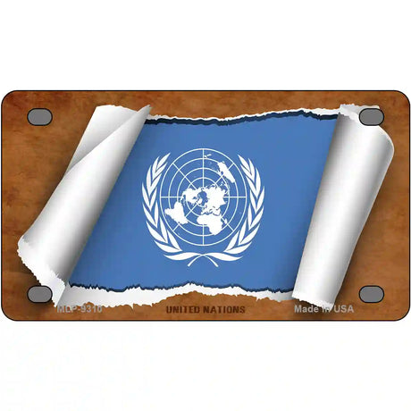 United Nations Flag Scroll Metal Novelty License Plate 4" x 2.2" (MLP)