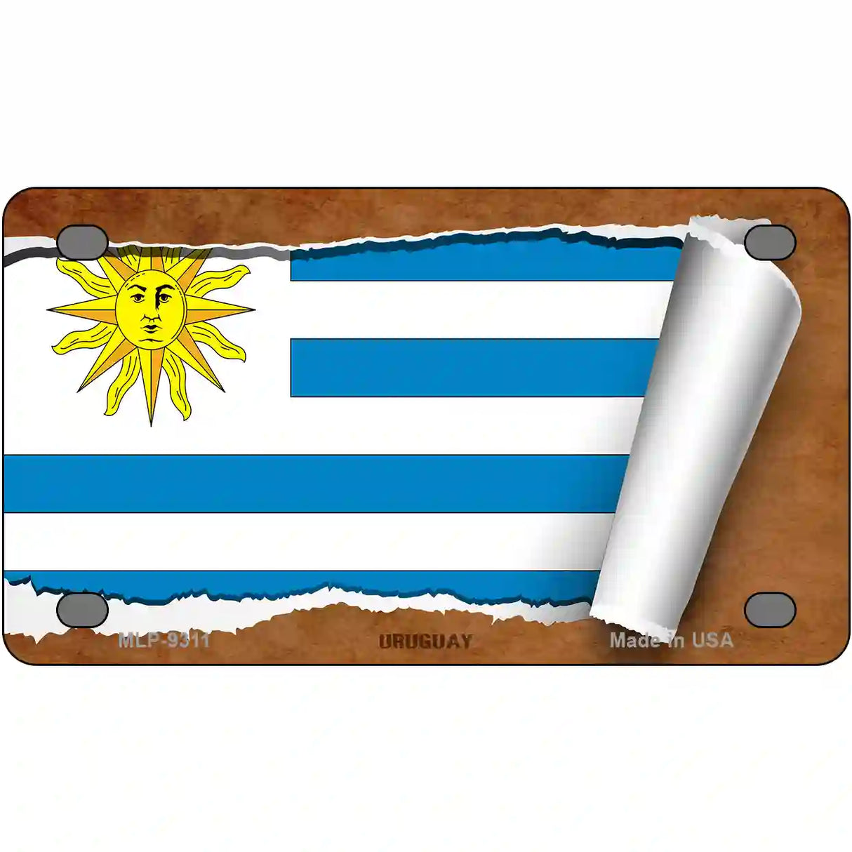 Uruguay Flag Scroll Metal Novelty License Plate 4" x 2.2" (MLP)