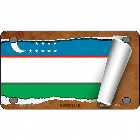 Uzbekistan Flag Scroll Metal Novelty License Plate 4" x 2.2" (MLP)