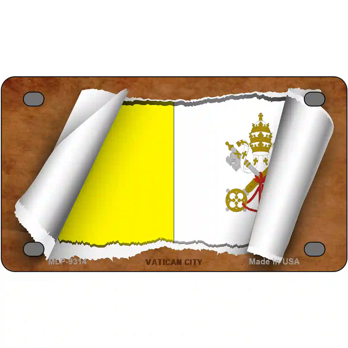 Vatican City Flag Scroll Metal Novelty License Plate 4" x 2.2" (MLP)