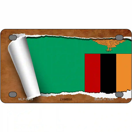 Zambia Flag Scroll Metal Novelty License Plate 4" x 2.2" (MLP)