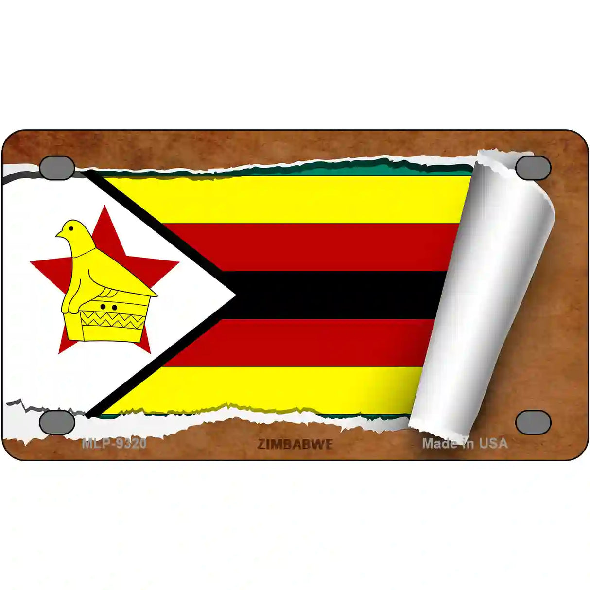 Zimbabwe Flag Scroll Metal Novelty License Plate 4" x 2.2" (MLP)