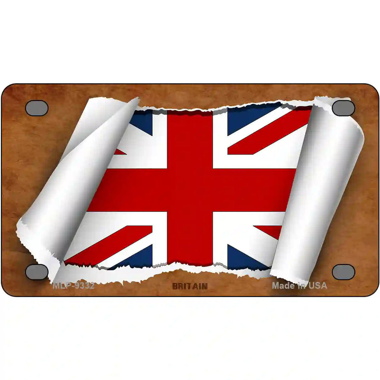 Britain Flag Scroll Metal Novelty License Plate 4" x 2.2" (MLP)