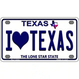 I Love Texas Novelty Metal License Plate 4" x 2.2" (MLP)