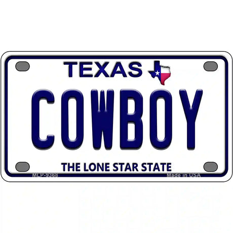 Cowboy Texas Novelty Metal License Plate 4" x 2.2" (MLP)