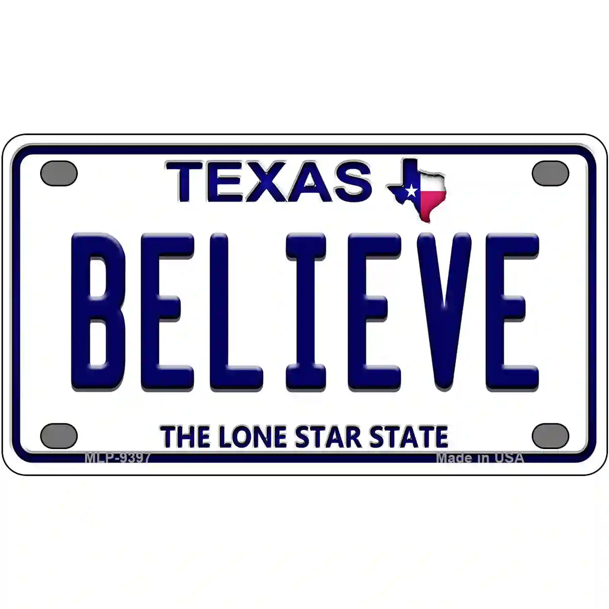 Believe Texas Novelty Metal License Plate 4" x 2.2" (MLP)