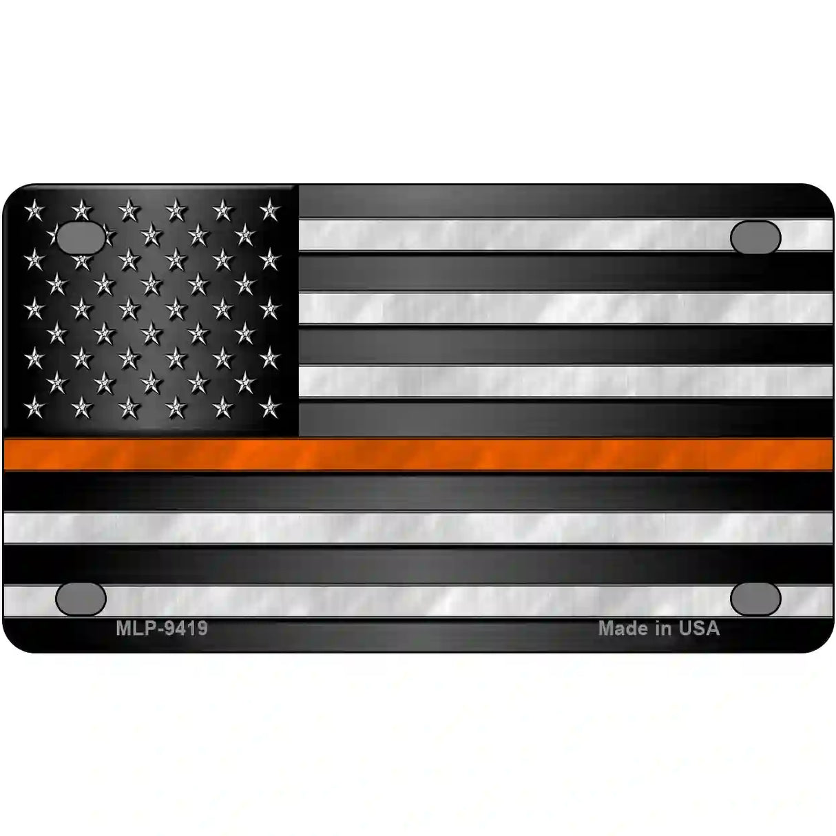 American Flag Thin Orange Line Novelty Metal License Plate 4" x 2.2" (MLP)