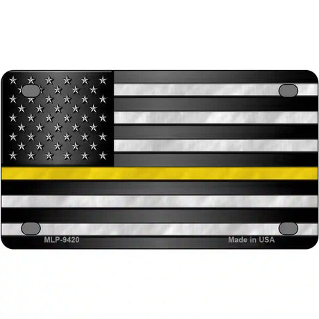 American Flag Thin Yellow Line Novelty Metal License Plate 4" x 2.2" (MLP)