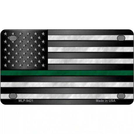 American Flag Thin Green Line Novelty Metal License Plate 4" x 2.2" (MLP)