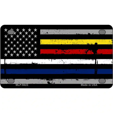 American Flag Police / Fire / EMS Novelty Metal License Plate 4" x 2.2" (MLP)