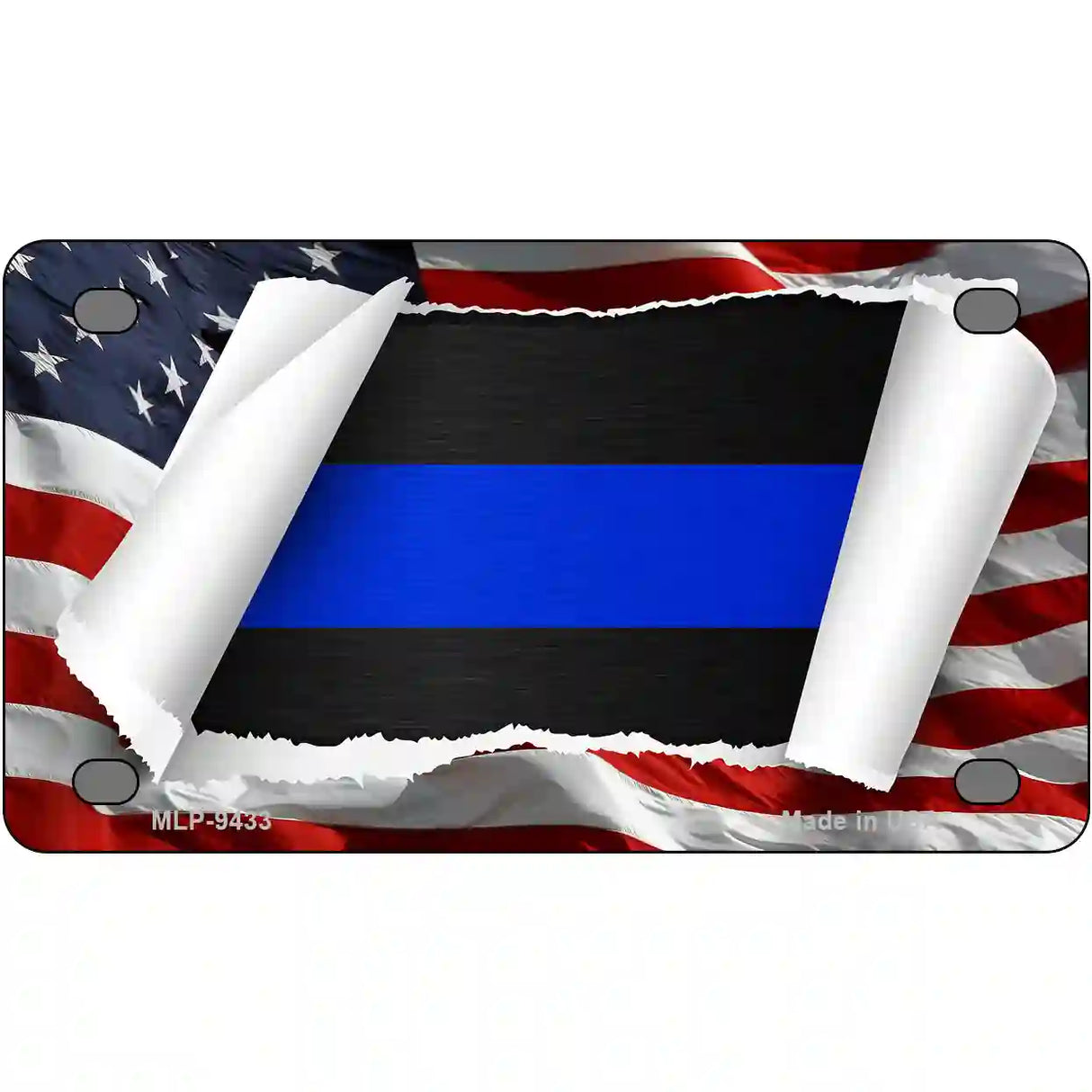 Thin Blue Line Scroll Metal Novelty License Plate 4" x 2.2" (MLP)