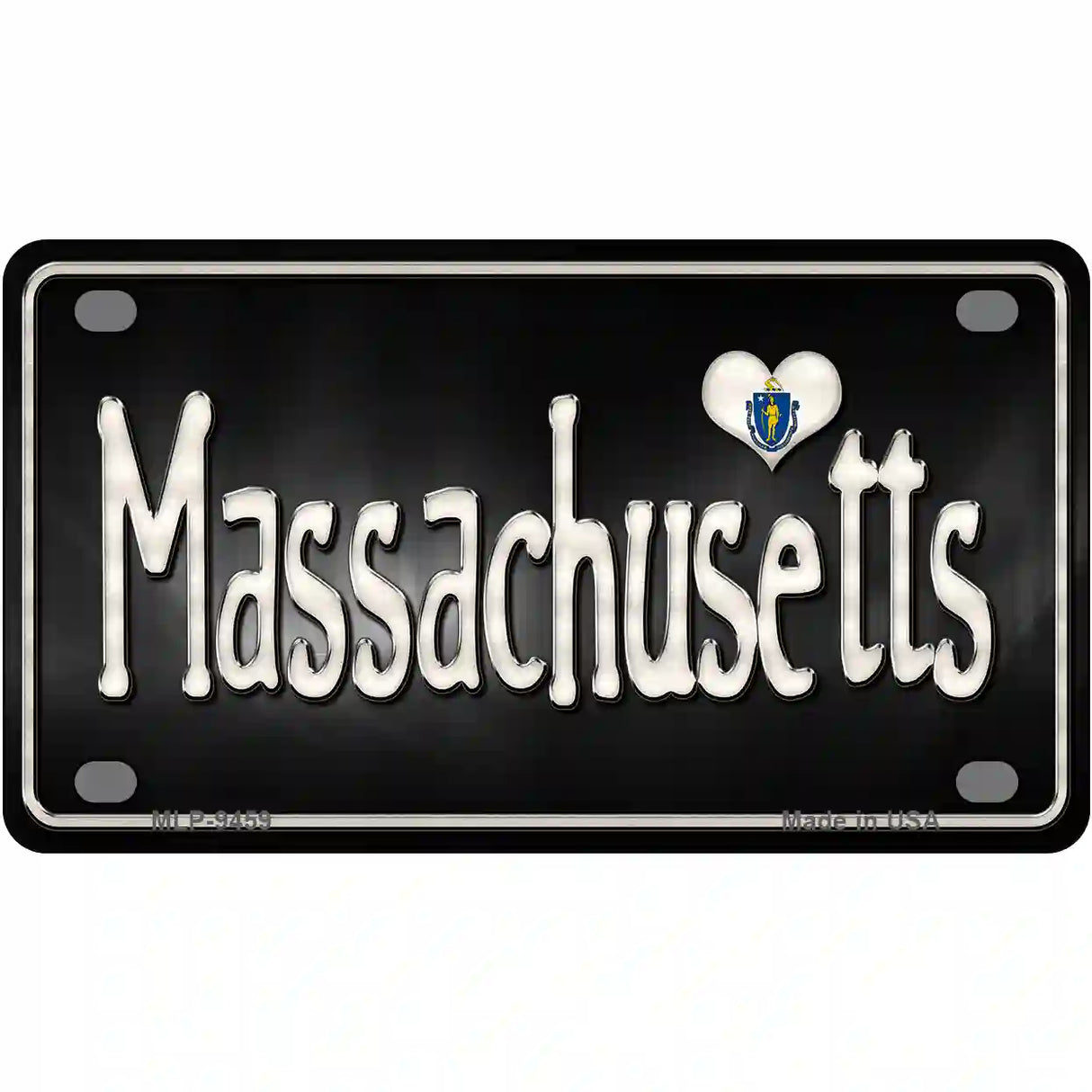 Massachusetts Flag Script Metal Novelty License Plate 4" x 2.2" (MLP)