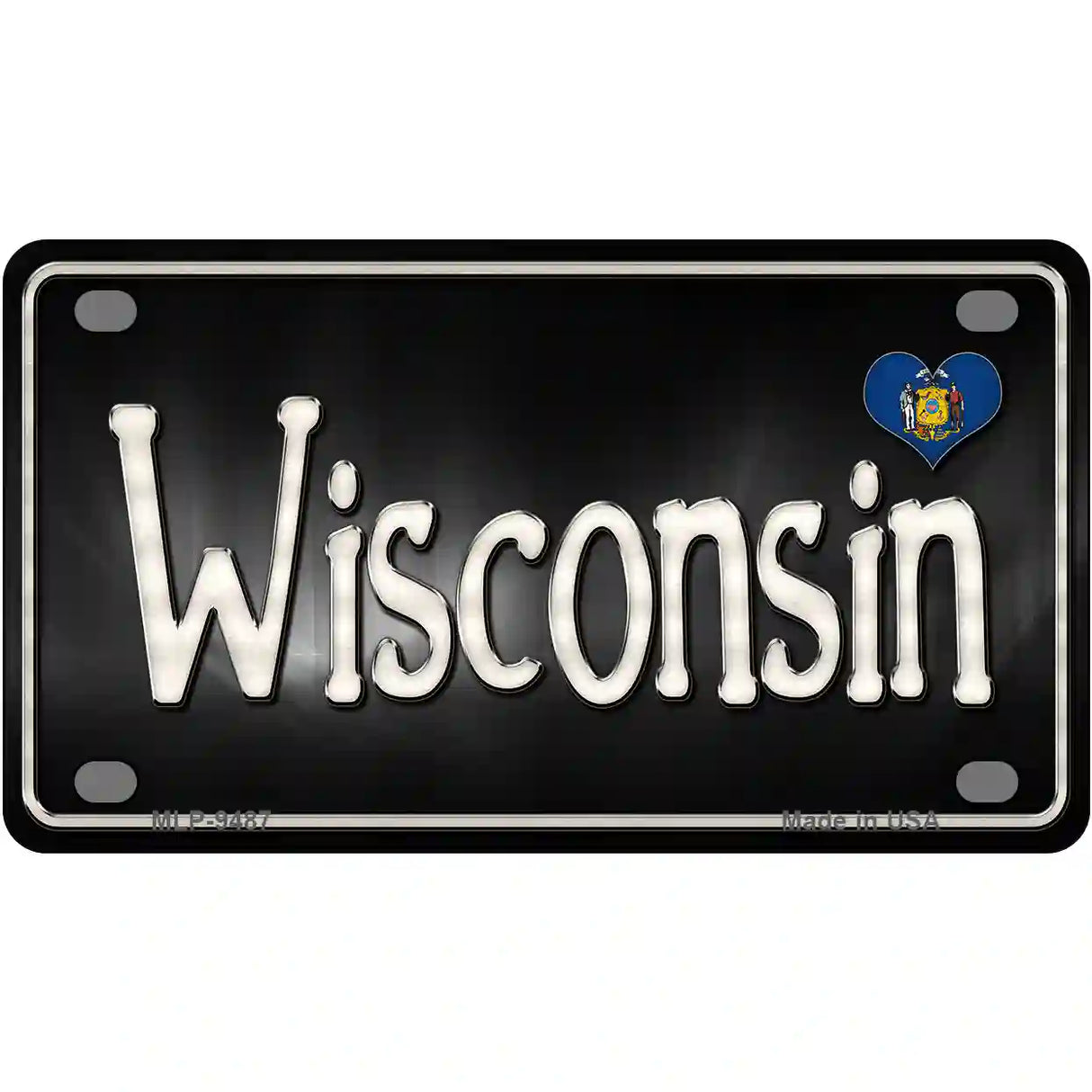 Wisconsin Flag Script Metal Novelty License Plate 4" x 2.2" (MLP)