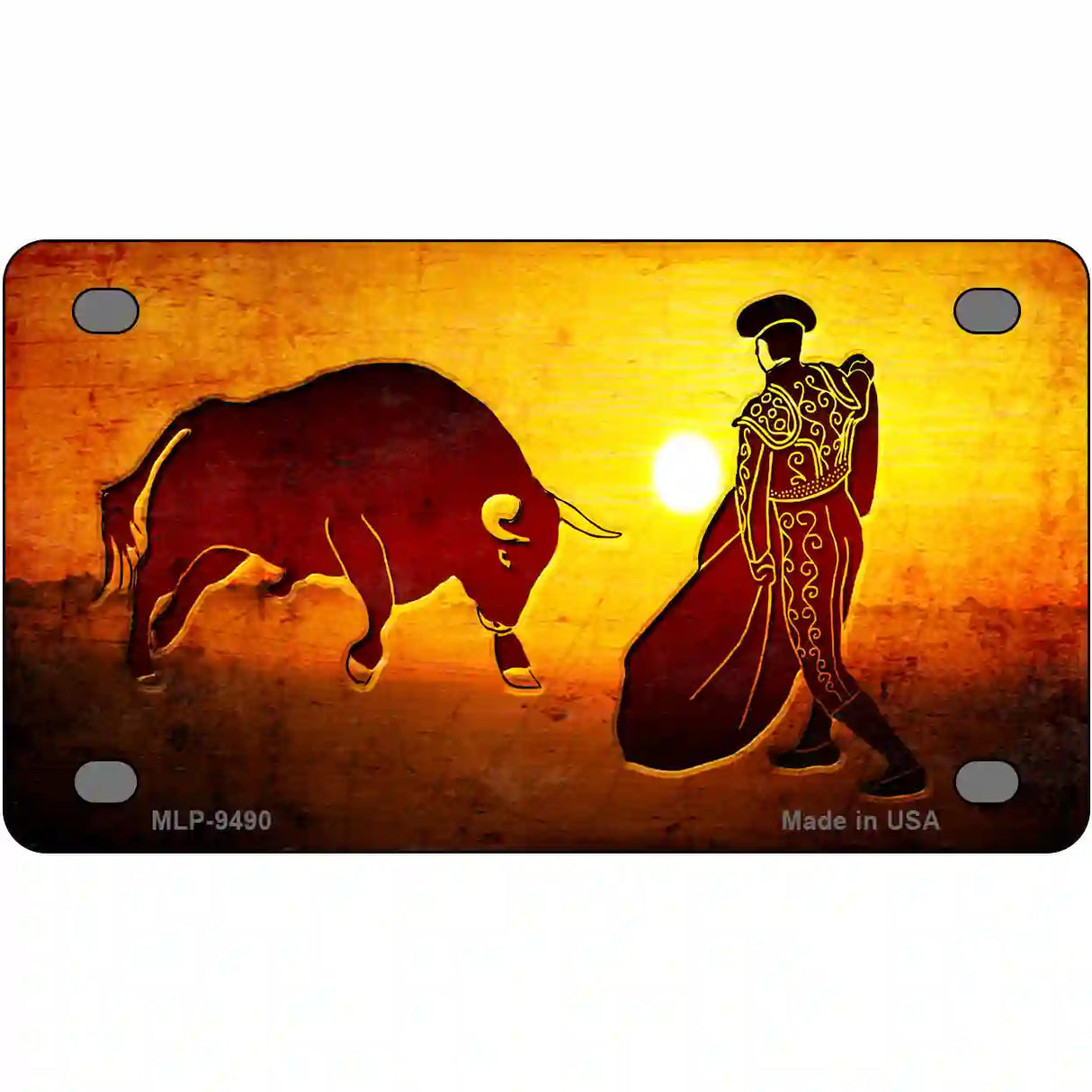 Bullfight With Sun Novelty Metal License Plate 4" x 2.2" (MLP)