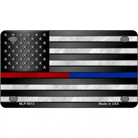 American Flag Police / Fire Novelty Metal License Plate 4" x 2.2" (MLP)