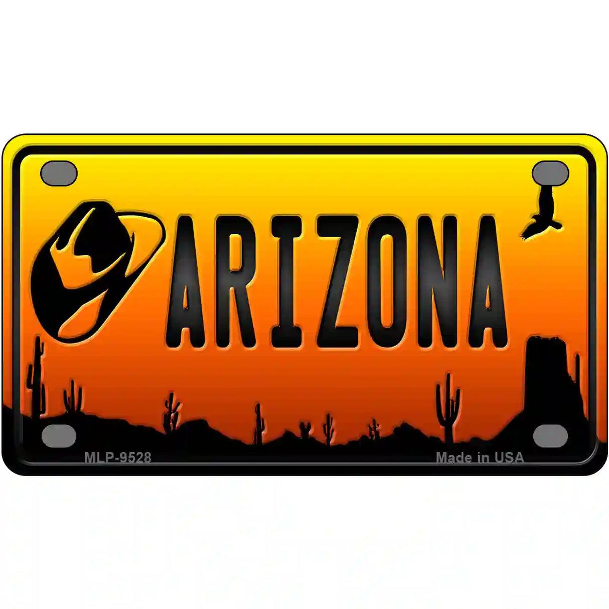 Cowboy Hat Arizona Scenic Novelty Metal License Plate 4" x 2.2" (MLP)