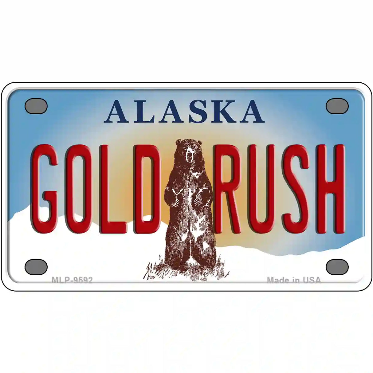 Gold Rush Alaska State Novelty Metal License Plate 4" x 2.2" (MLP)