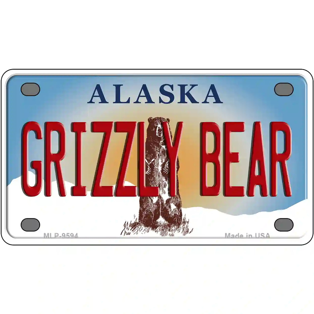 Grizzly Bear Alaska State Novelty Metal License Plate 4" x 2.2" (MLP)