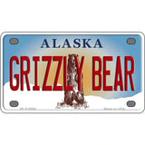 Grizzly Bear Alaska State Novelty Metal License Plate 4" x 2.2" (MLP)