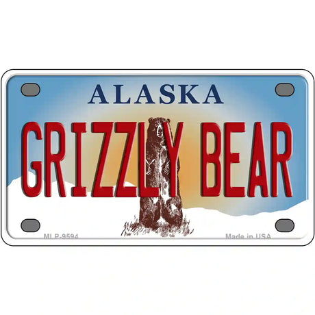 Grizzly Bear Alaska State Novelty Metal License Plate 4" x 2.2" (MLP)