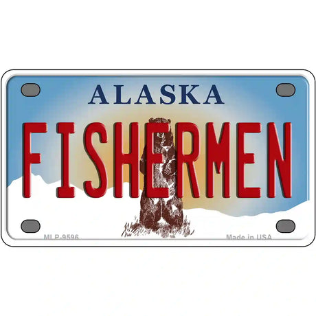 Fishermen Alaska State Novelty Metal License Plate 4" x 2.2" (MLP)