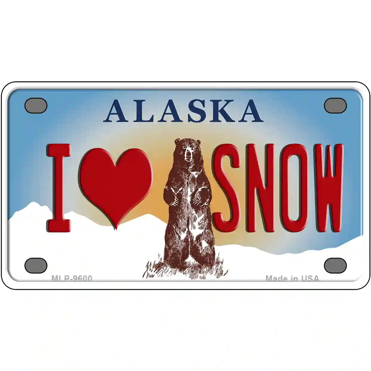 I Love Snow Alaska State Novelty Metal License Plate 4" x 2.2" (MLP)