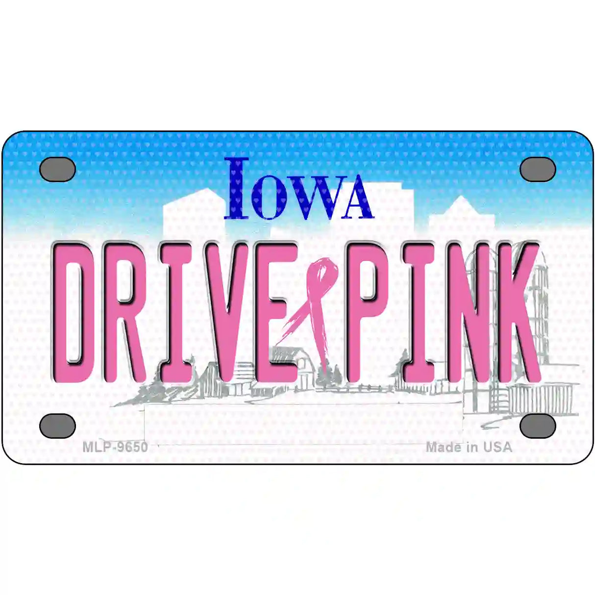 Drive Pink Iowa Novelty Metal License Plate 4" x 2.2" (MLP)