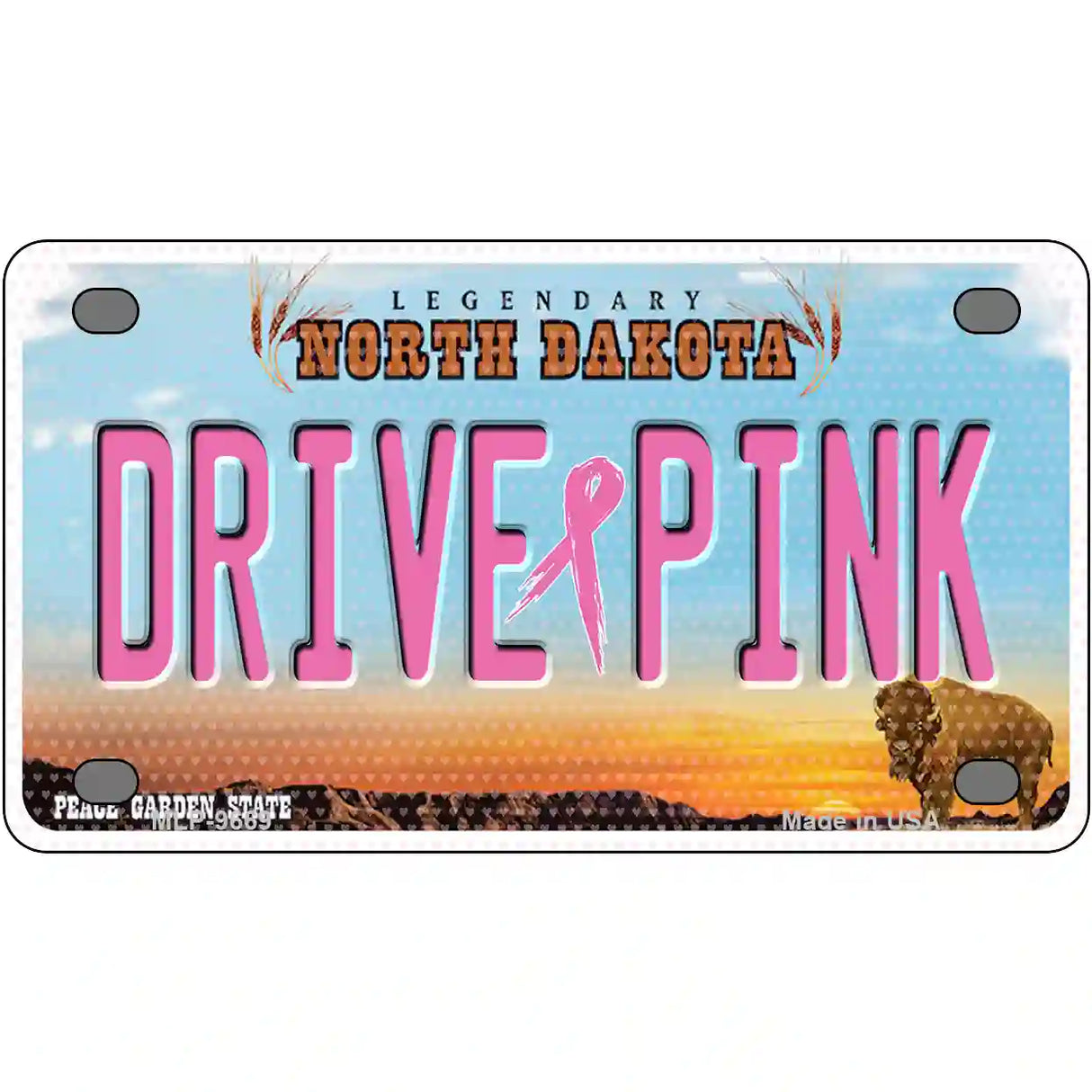 Drive Pink North Dakota Novelty Metal License Plate 4" x 2.2" (MLP)