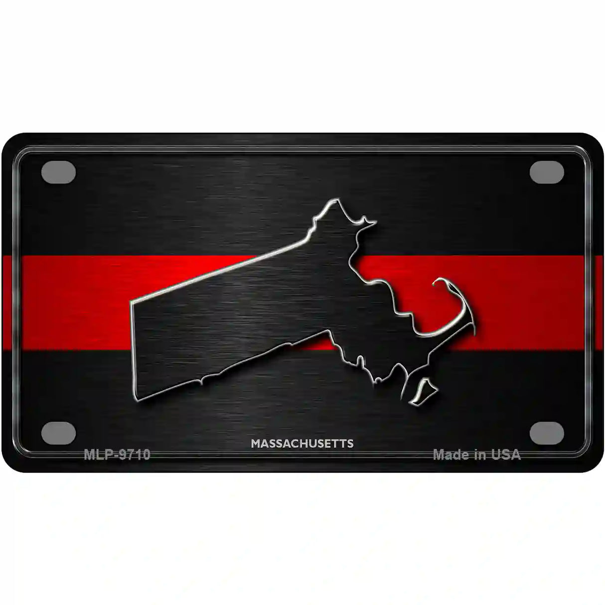 Massachusetts Thin Red Line Metal Novelty License Plate 4" x 2.2" (MLP)