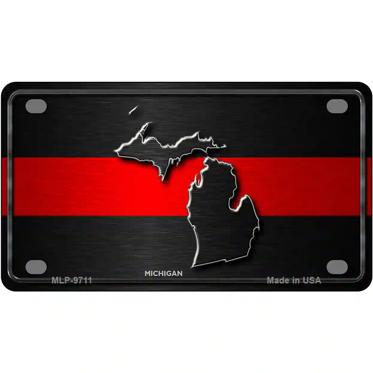 Michigan Thin Red Line Metal Novelty License Plate 4" x 2.2" (MLP)